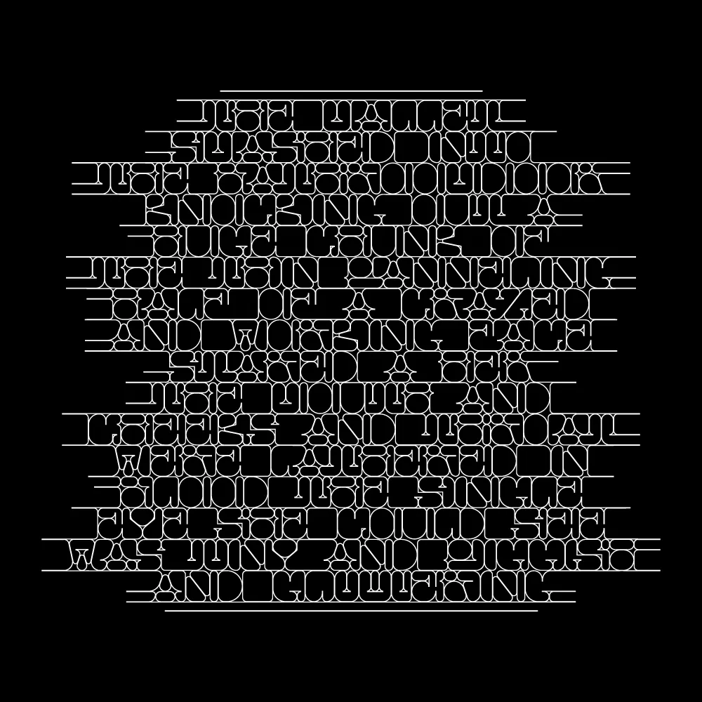 Abstract geometric pattern of interconnected white lines forming stylized text on a black background.