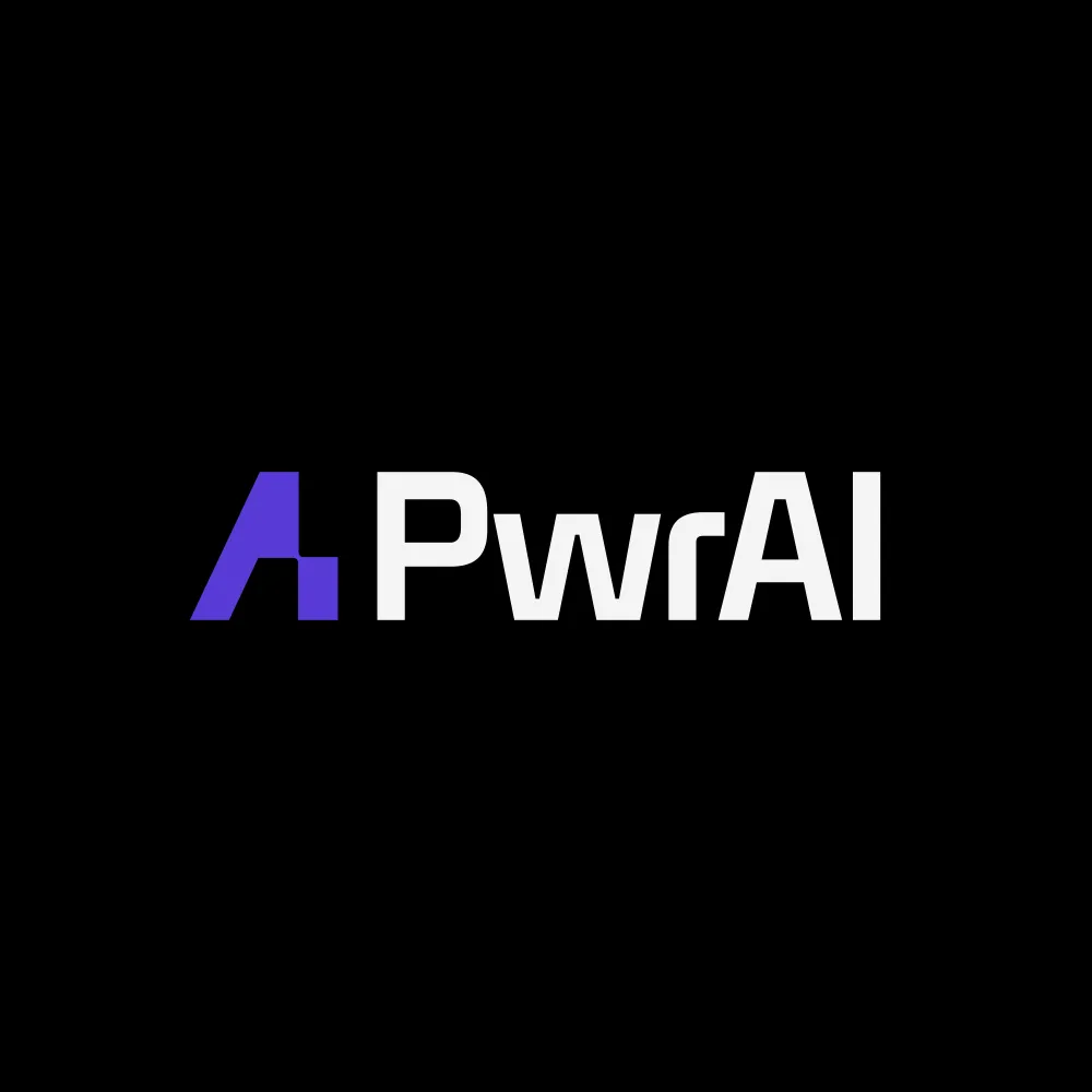 PwrAI logo with stylized purple 'A' and white text on black background.